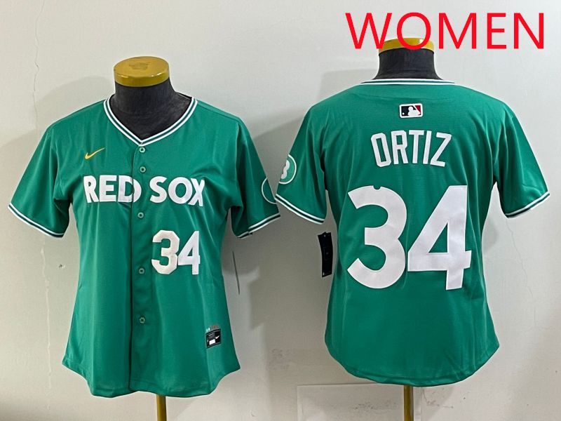 Women 2025 Boston Red Sox #34 Ortiz Dark Green Joint Name Nike MLB Jersey style 4